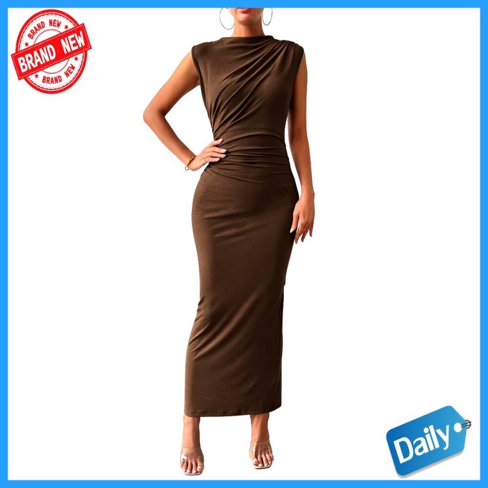 Ruched Bodycon Maxi Dress Sleeveless Back Slit Cocktail Party Formal